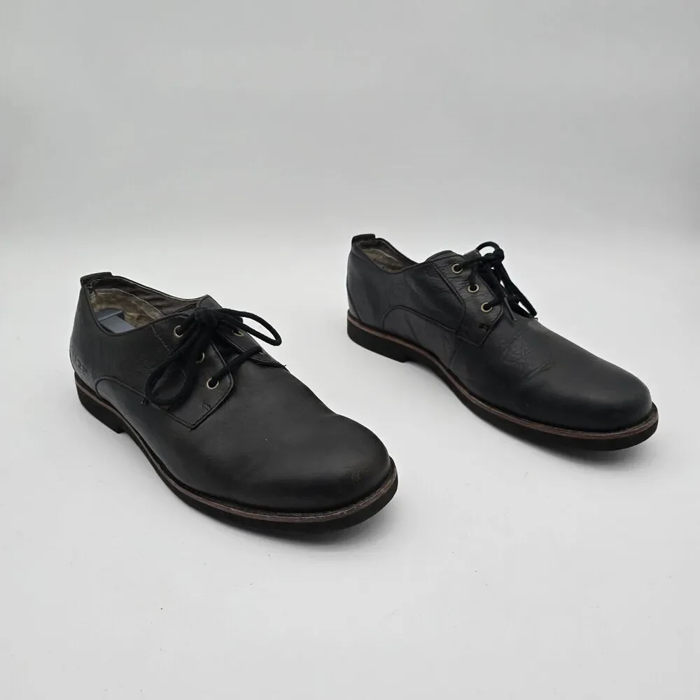 UGG Shoes Mens 11 Black Klayton Oxford Loafer Slip On Leather Lace Up Shearling